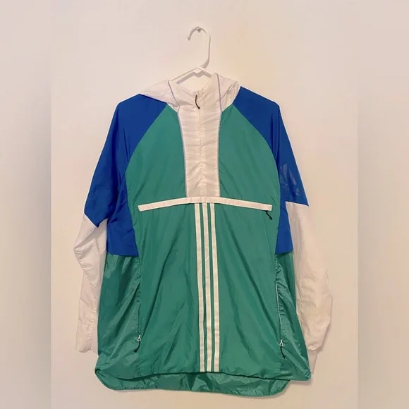Adidas Blue/Green/White Windbreaker, Size L - Picture 1 of 3